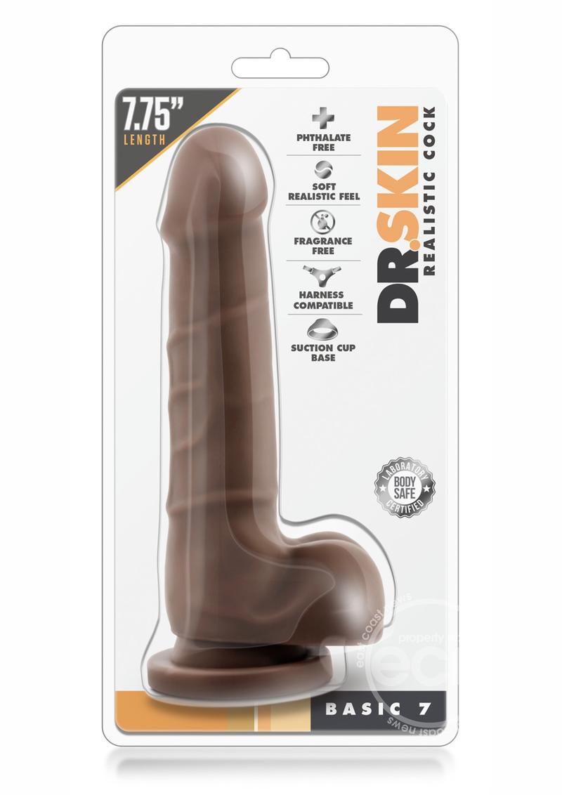 Dr. Skin Silver Collection Basic 7 Dildo with Balls 7.75" - Chocolate