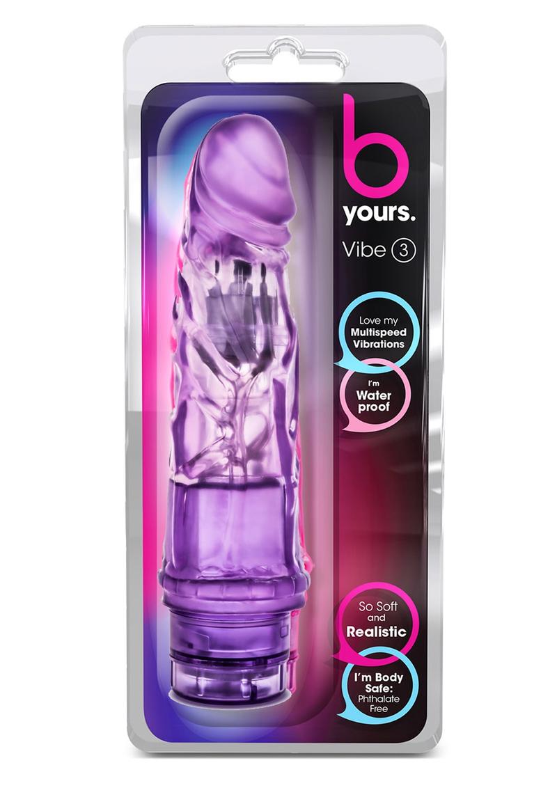B Yours Vibe 3 Vibrating Dildo 7.25" - Purple