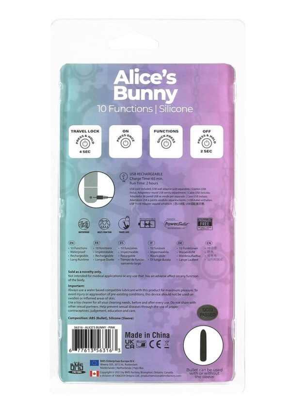 PowerBullet Alice's Bunny Silicone Rechargeable Rabbit - Pink - Imagen 3