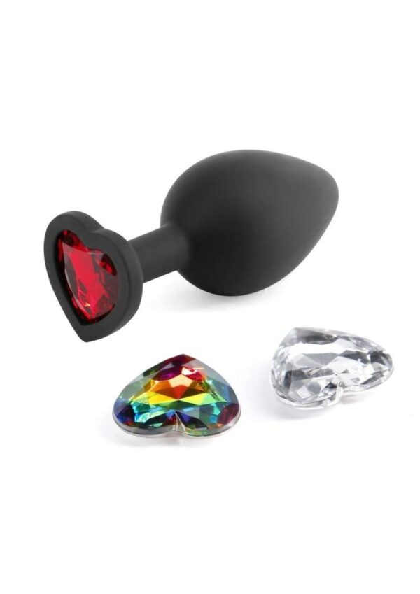 Glams Xchange Heart Silicone Anal Plug - Medium - Black - Imagen 2