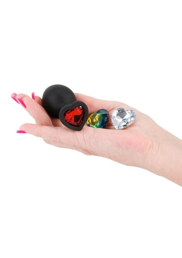Glams Xchange Heart Silicone Anal Plug - Medium - Black - Imagen 3
